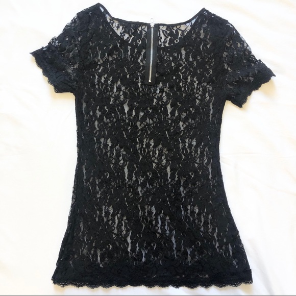 EXPRESS BLACK FLORAL SHEER LACE TOP XS - Picture 2 of 7